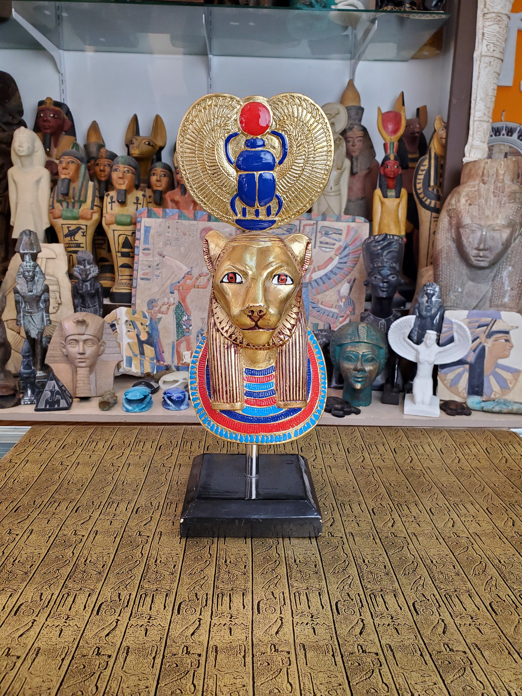 Golden Sekhmet Mask With Scarab Crown