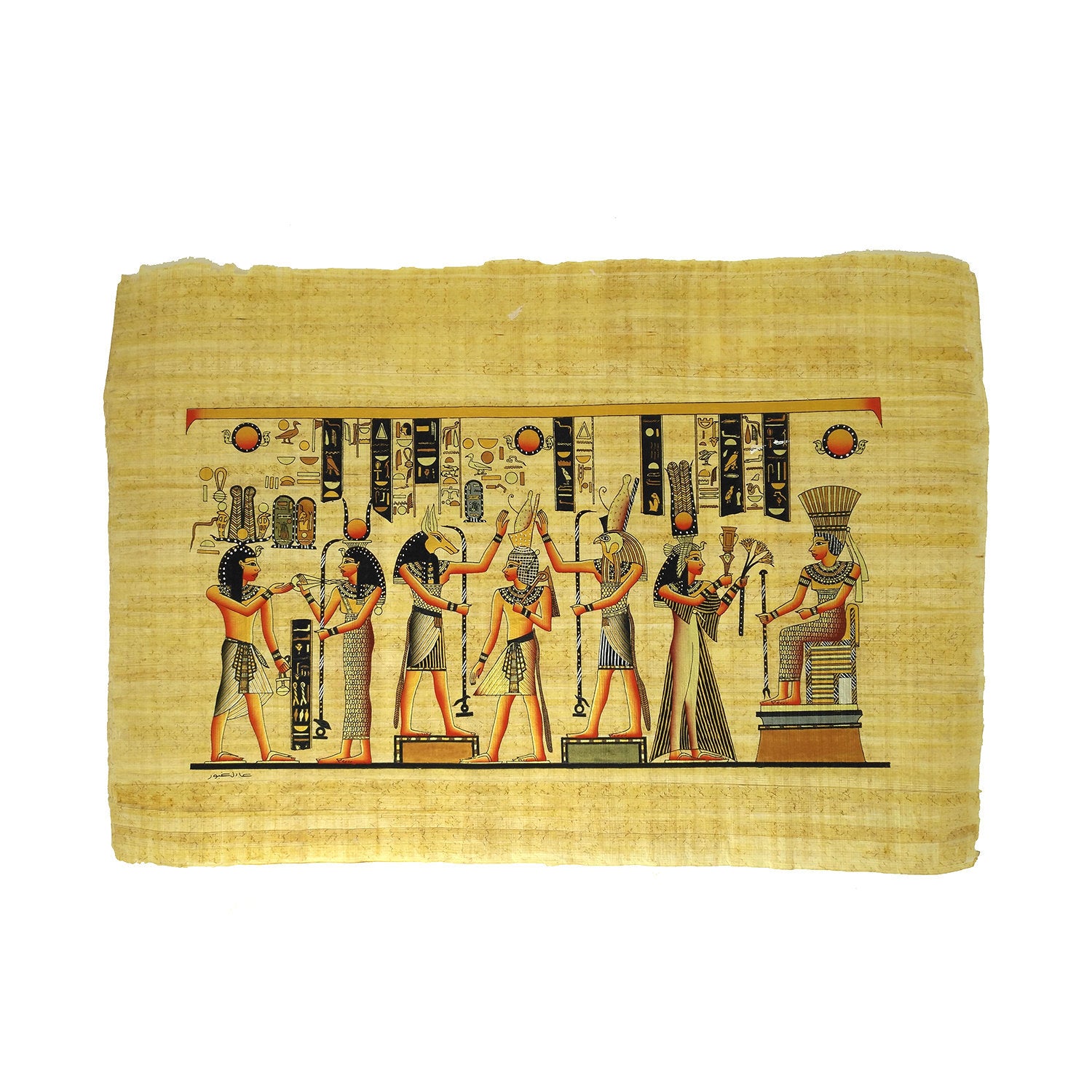 Goddesses Isis and Hathor, Gods Anubis and Horus & Pharaoh Ramses II with Queen Nefertari Papyrus - 40x60cm