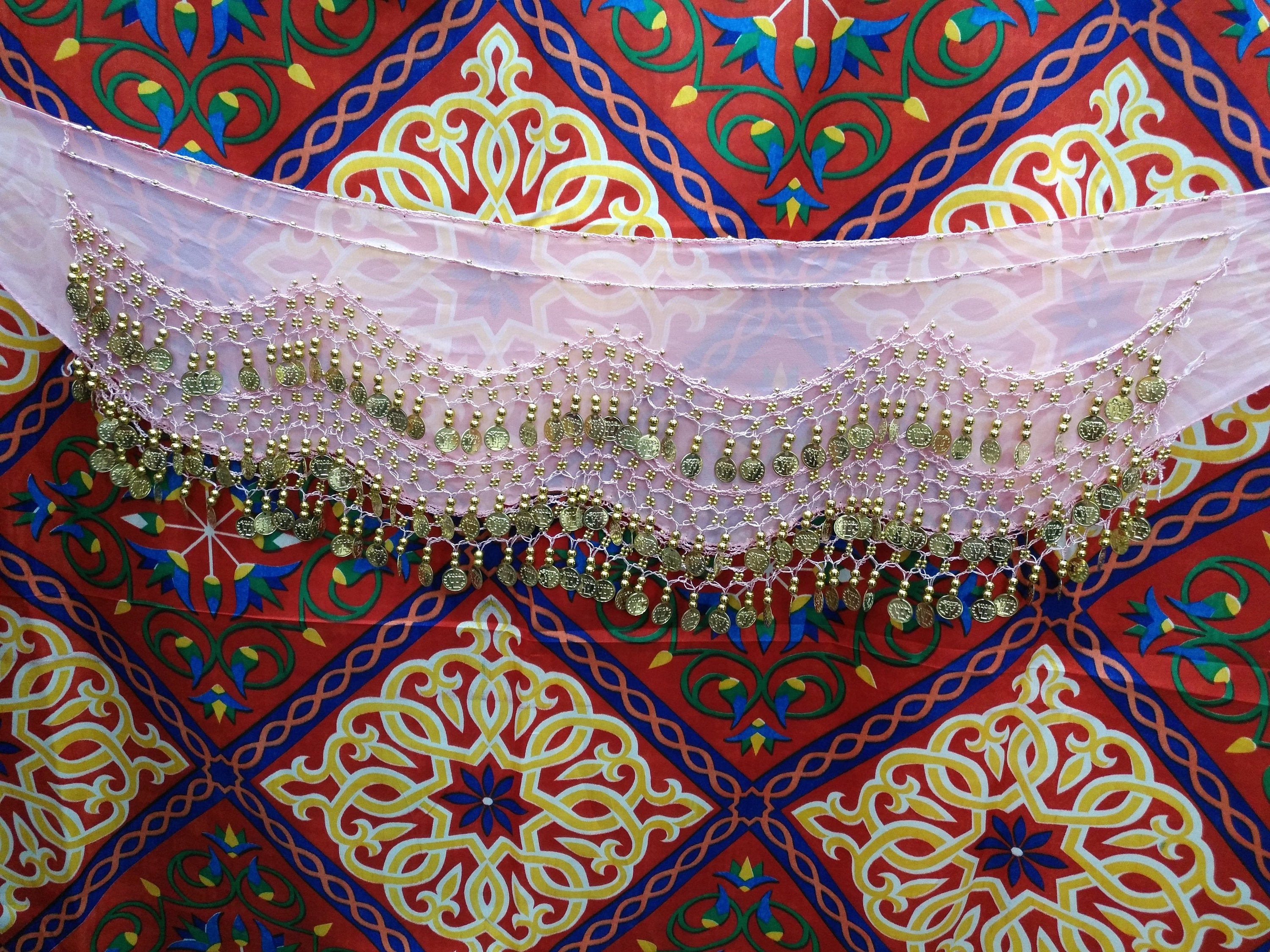 Egyptian Style Belly Dance Hip Scarf - Light Pink Chiffon Coin Belt for Belly Dancing